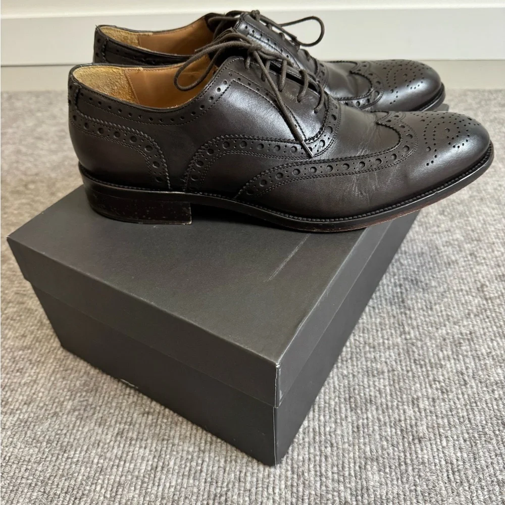 Brown Leather Men's Brogue Wingtip Shoes size 10